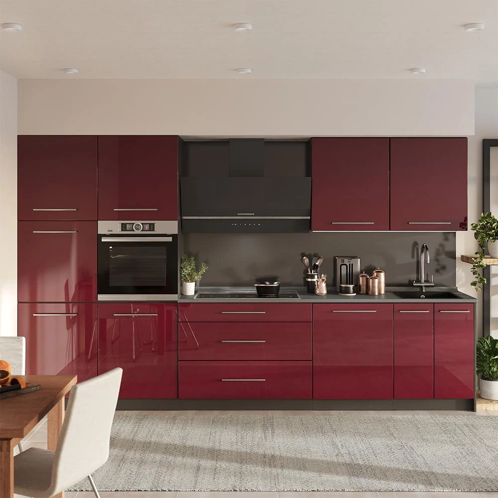 Cucina componibile Fame-Line Bordeaux lucido/Antracite 340 cm piano di lavoro Antracite Vicco