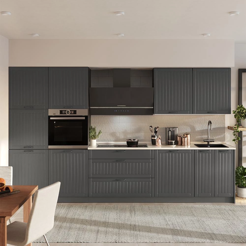 Cucina componibile Fame-Line Grigio scuro/Antracite 340 cm piano di lavoro Rovere dorato Vicco