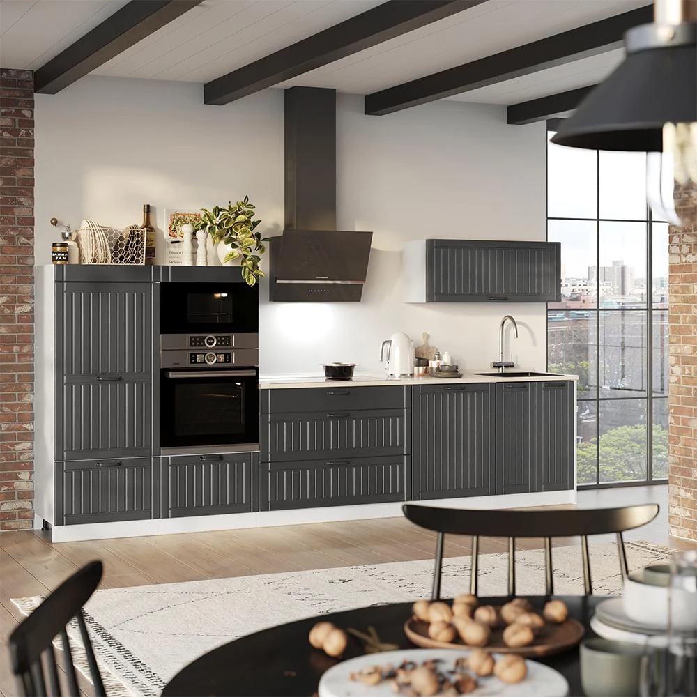 Cucina componibile Fame-Line Grigio scuro/Bianco 340 cm piano di lavoro Antracite Vicco