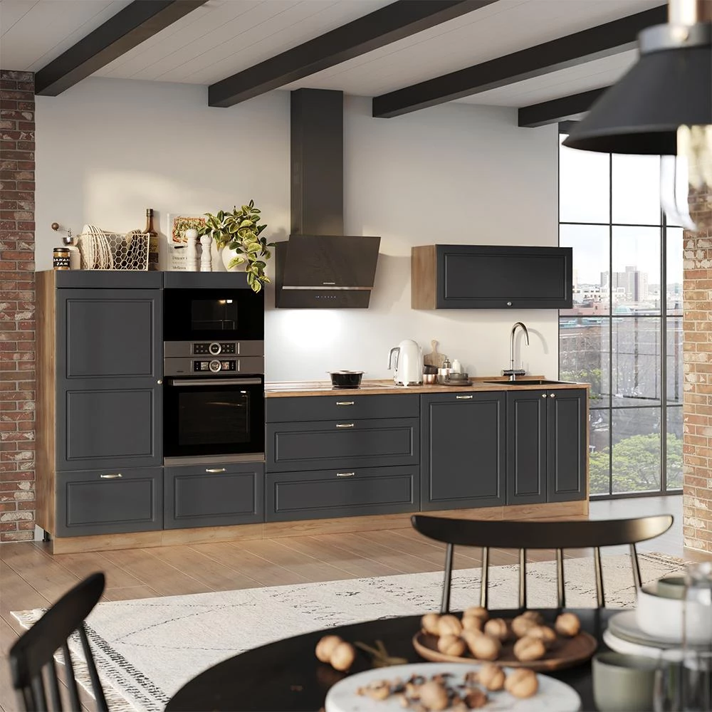 Cucina componibile Fame-Line Oro-antracite country/Rovere dorato 340 cm piano di lavoro Antracite Vicco