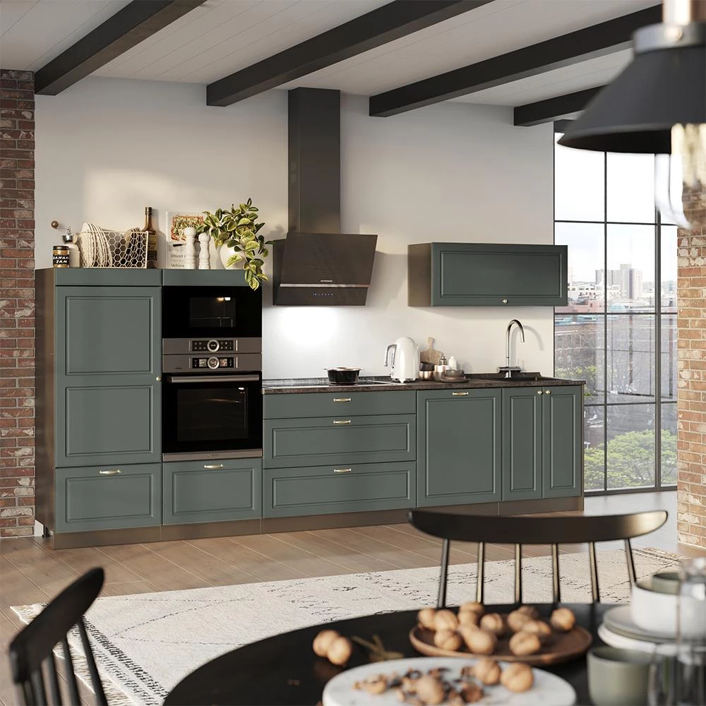 Cucina componibile Fame-Line Verde-oro country/Antracite 340 cm piano di lavoro Antracite Vicco