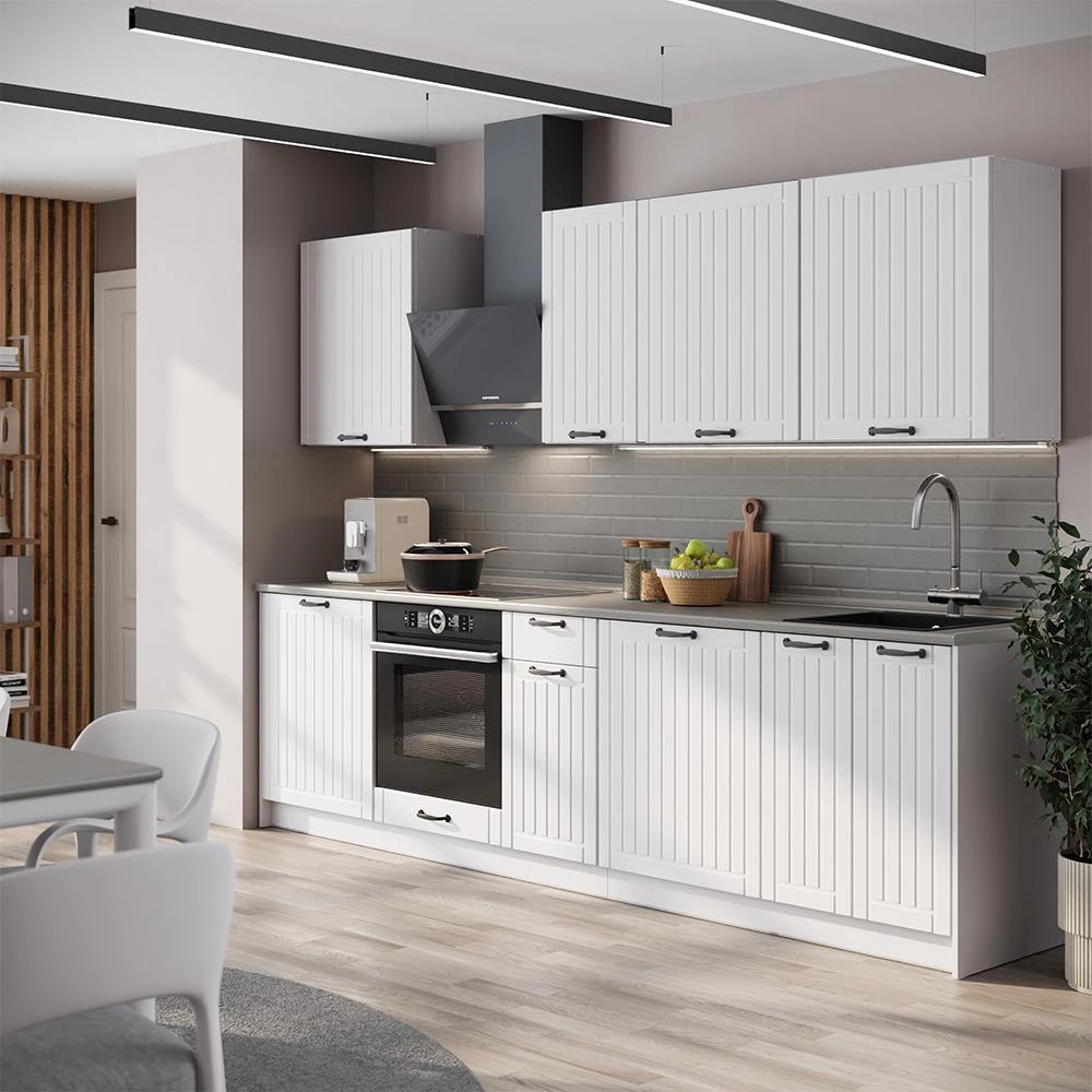 Cuisine Fame-Line Blanc campagne/Blanc 280cm, PT Marbre Vicco