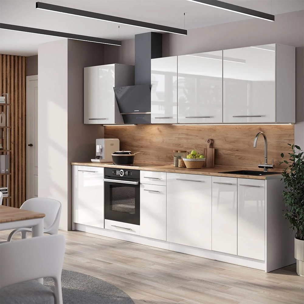 Cucina componibile Fame-Line Bianco lucido/Bianco 280 cm piano di lavoro Antracite Vicco