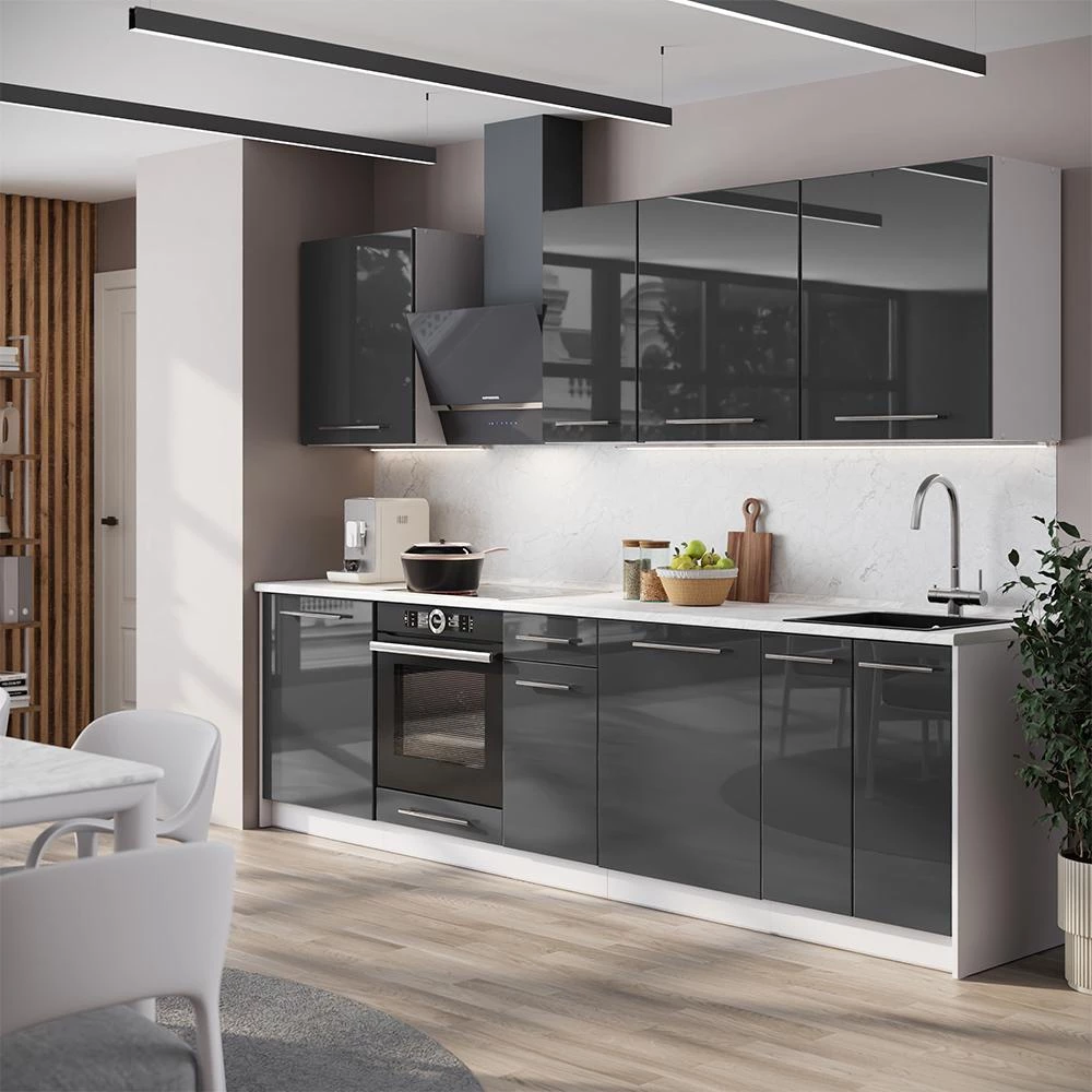 Cucina componibile Fame-Line Antracite lucido/Bianco 280 cm senza piano di lavoro Vicco