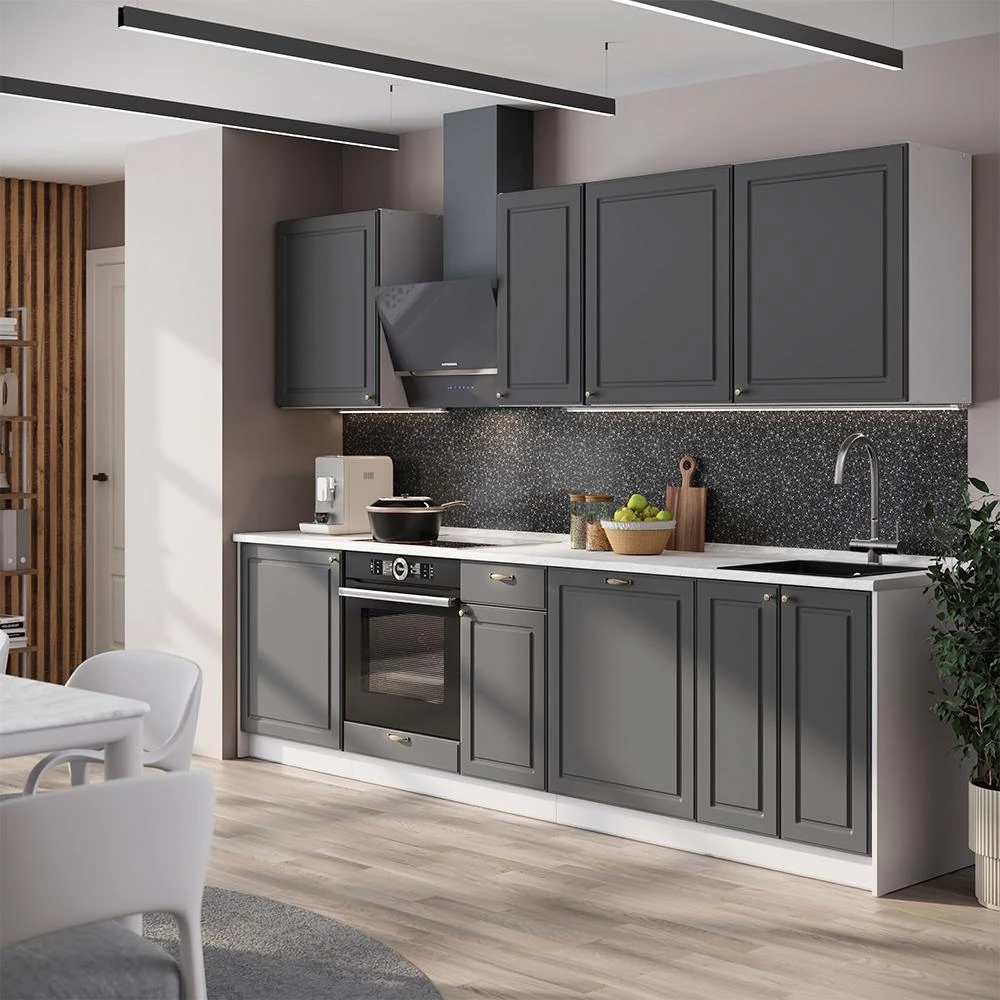Cucina componibile Fame-Line Oro-antracite country/Bianco 280 cm senza piano di lavoro Vicco