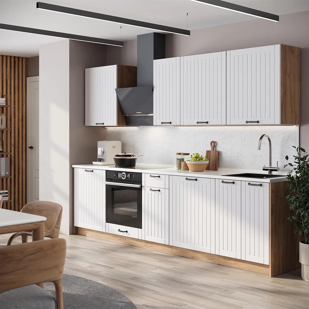Cucina componibile Fame-Line Bianco country/Rovere dorato 280 cm senza piano di lavoro Vicco
