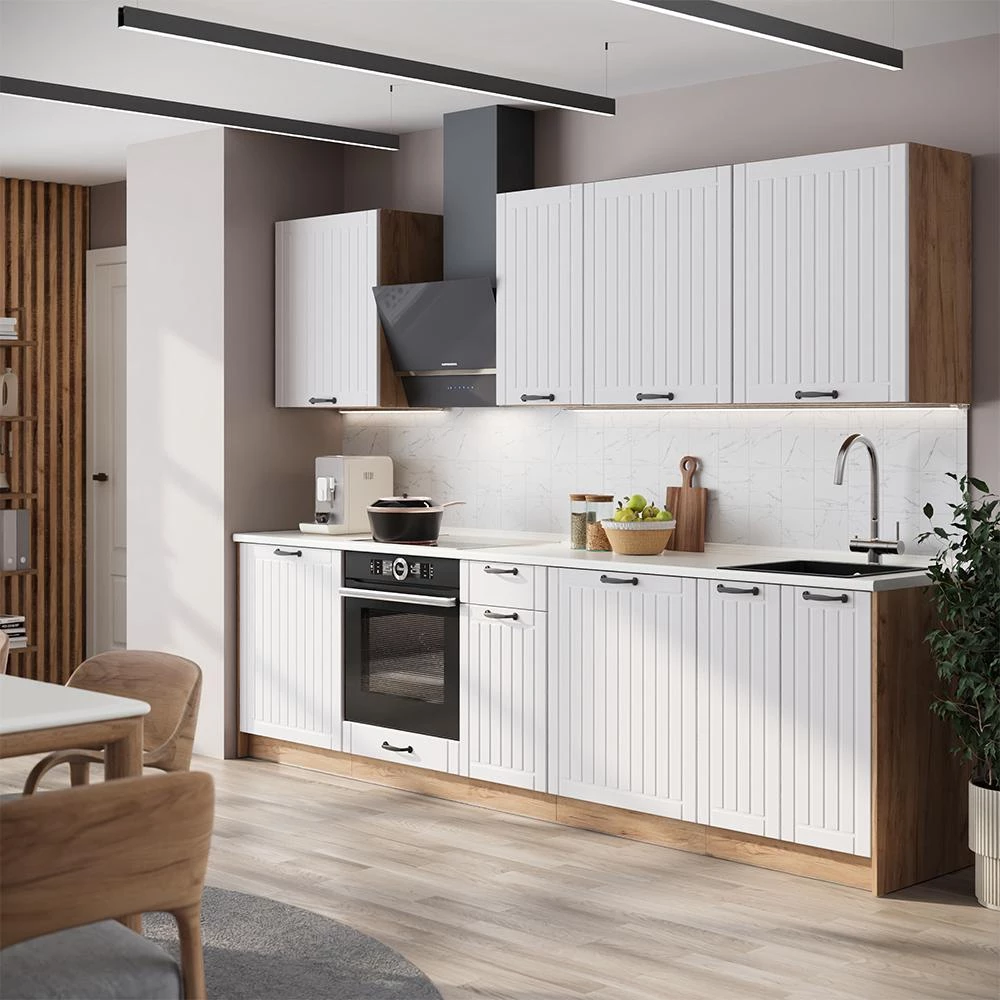 Cucina componibile Fame-Line Bianco country/Rovere dorato 280 cm piano di lavoro Rovere dorato Vicco
