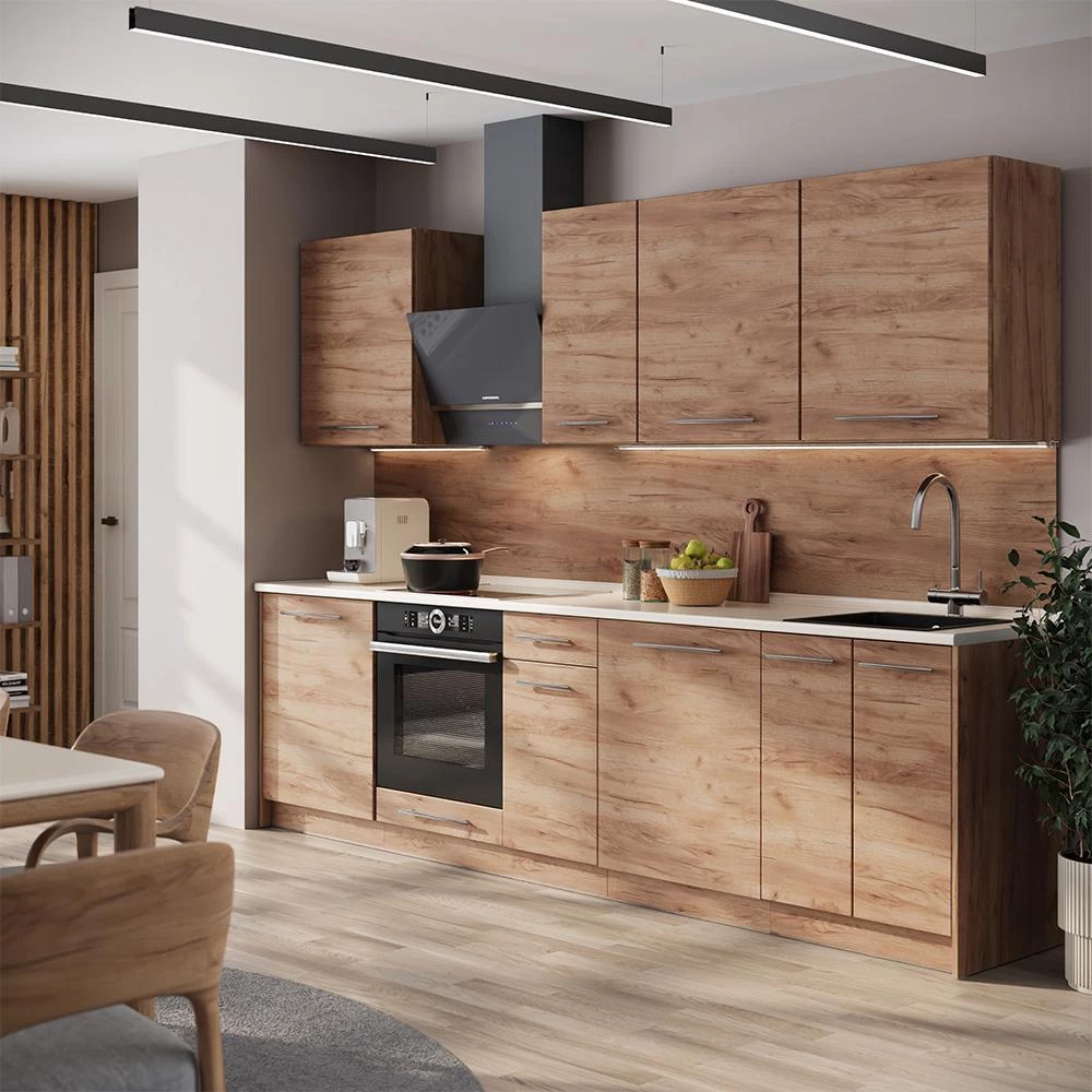 Cuisine Fame-Line Chêne de force doré/Chêne de force doré 280cm, PT Marbre Vicco