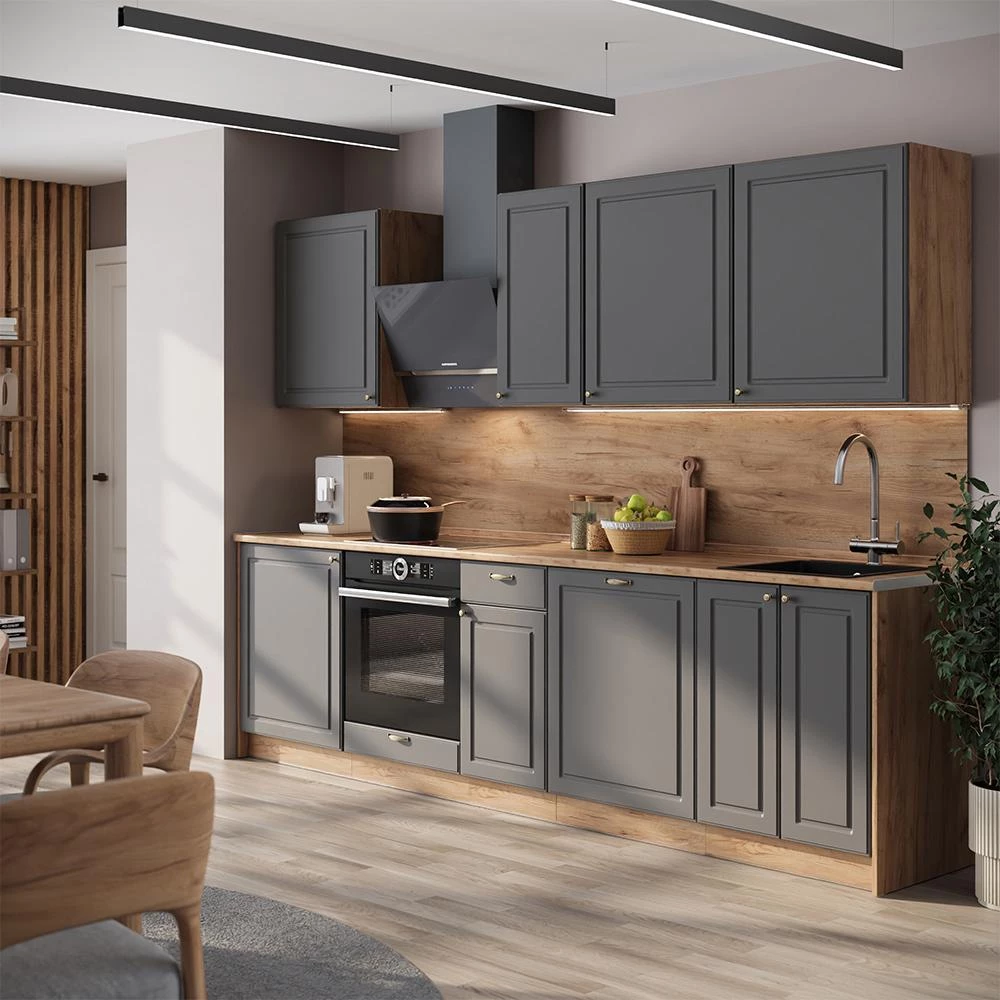 Cucina componibile Fame-Line Oro-antracite country/Rovere dorato 280 cm piano di lavoro Antracite Vicco