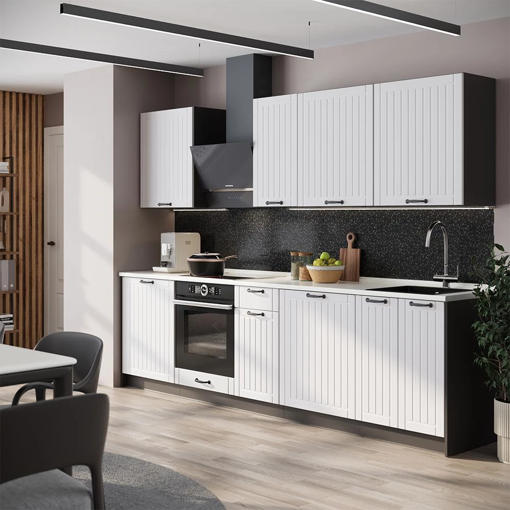 Cucina componibile Fame-Line Bianco country/Antracite 280 cm piano di lavoro Antracite Vicco