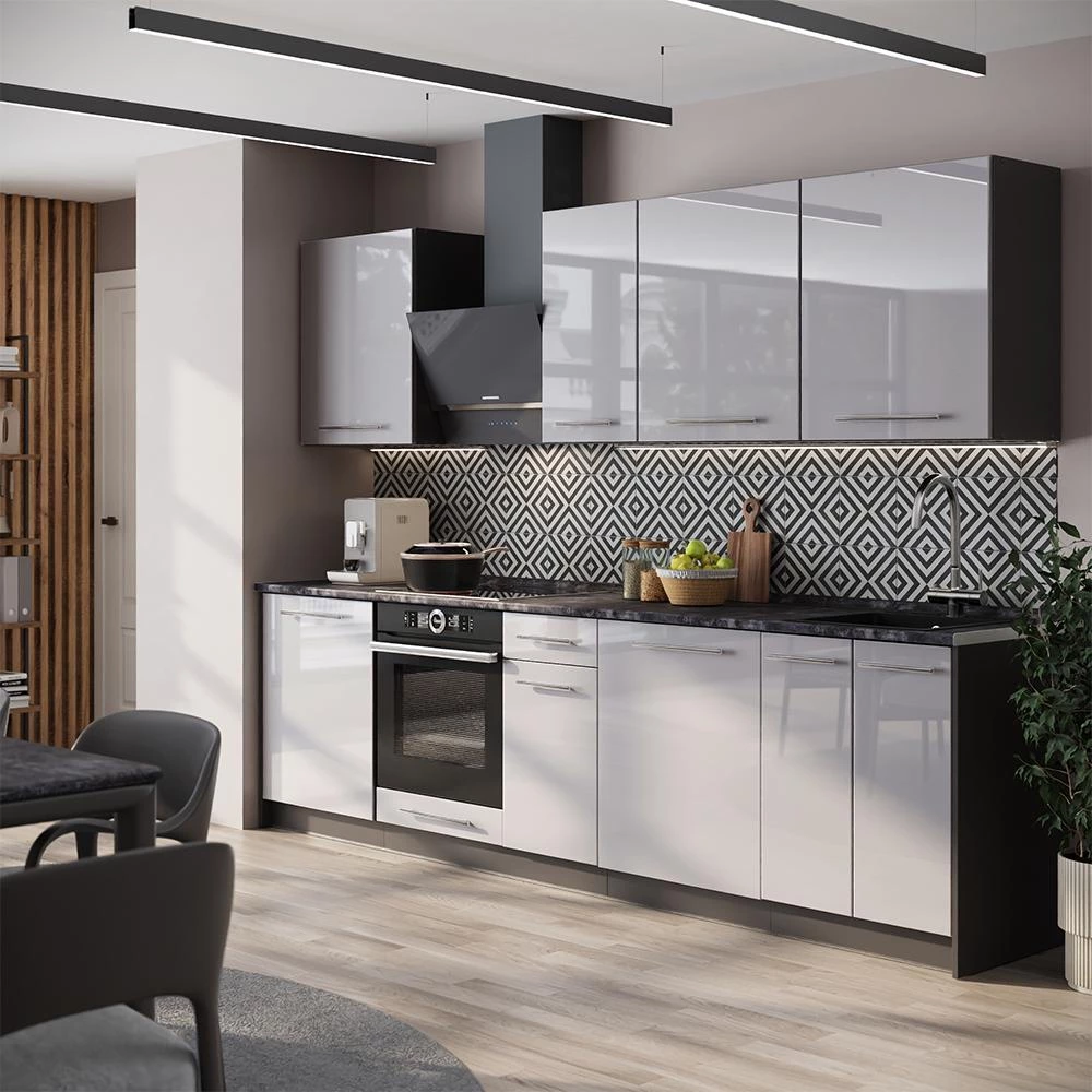 Cuisine Fame-Line Blanc Haute brillance/Anthracite 280cm, PT Anthracite Vicco