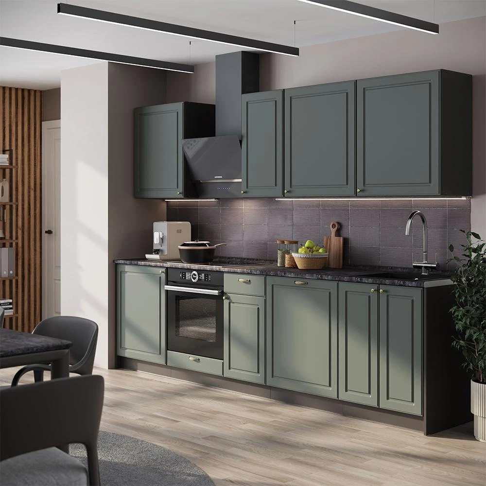Cucina componibile Fame-Line Verde-oro country/Antracite 280 cm piano di lavoro Marmo Vicco