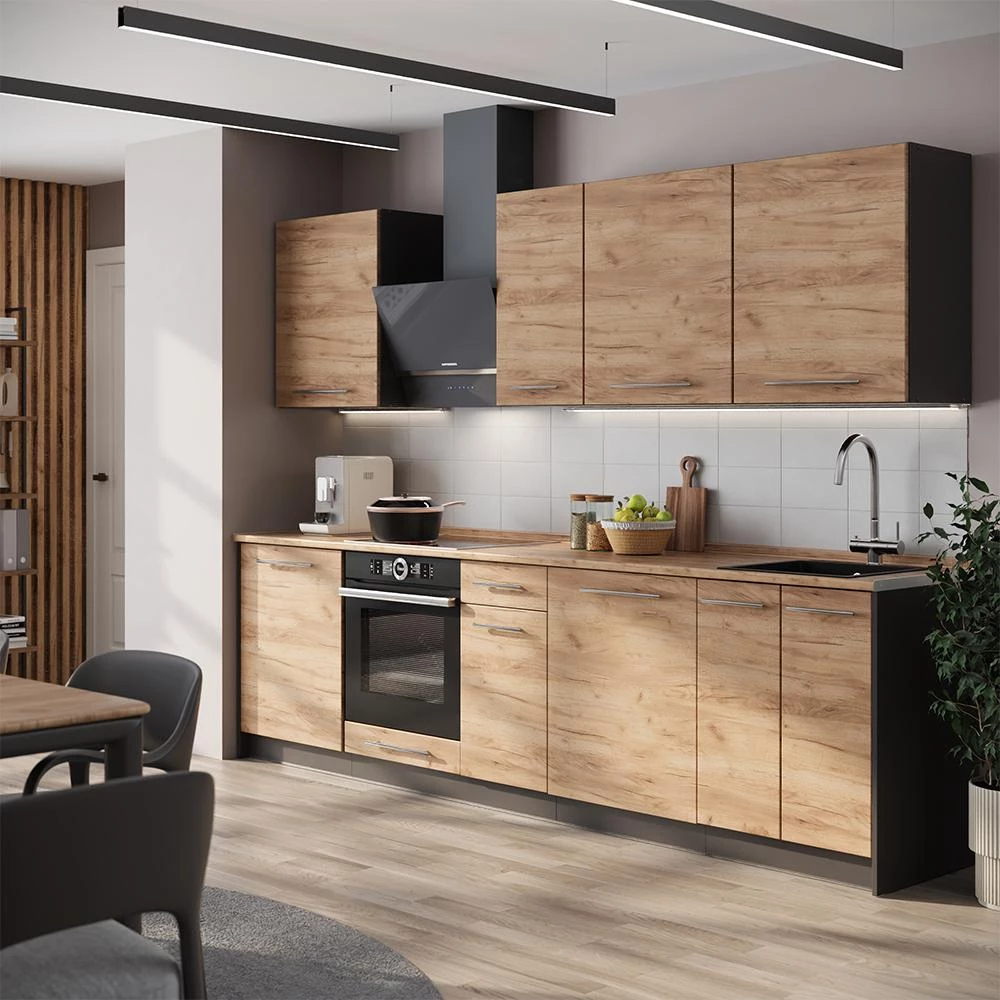 Cuisine Fame-Line Chêne doré/Anthracite 280cm plan de travail Anthracite Vicco
