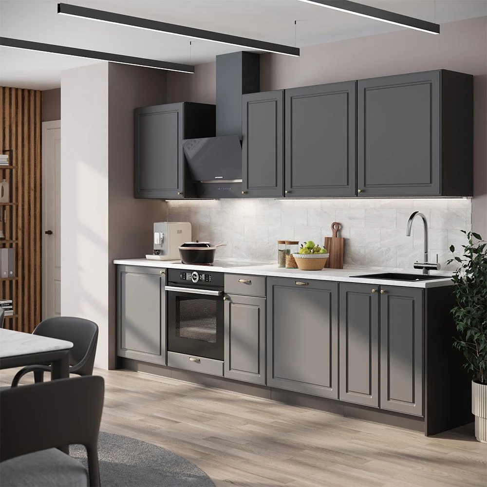 Cuisine Fame-Line Anthrazit-Gold Landhaus/Anthracite 280cm plan de travail Marbre Vicco