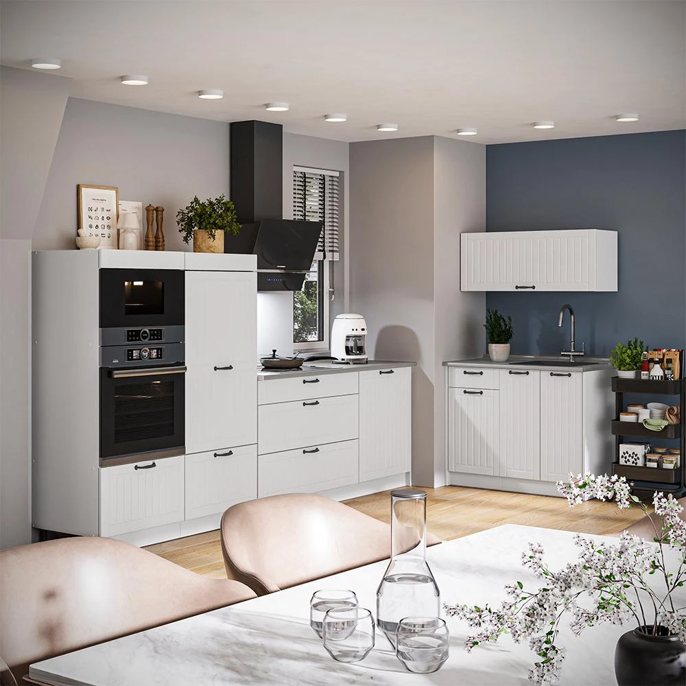 Cucina Fame-Line Bianco country/Bianco 380 cm senza piano di lavoro Vicco