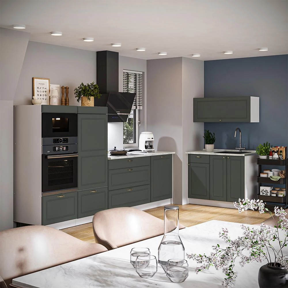 Cuisine Fame-Line Vert Or Campagne/Blanc 380cm, PT Marbre Vicco