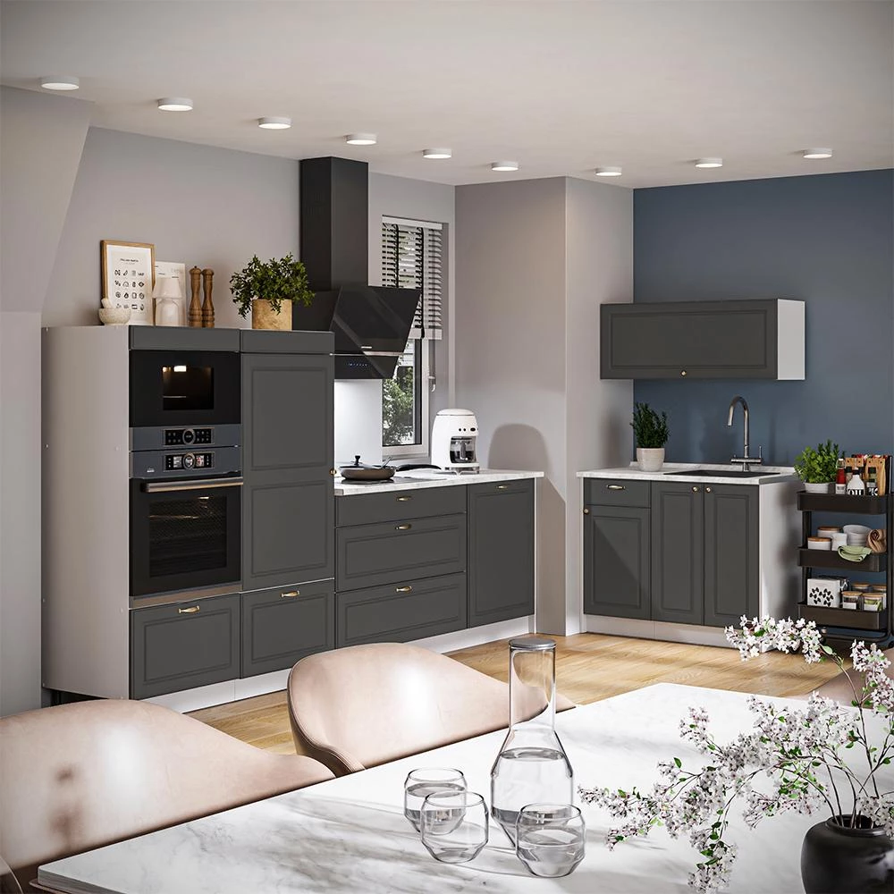 Cucina Fame-Line Oro-antracite country/Bianco 380 cm piano di lavoro Antracite Vicco