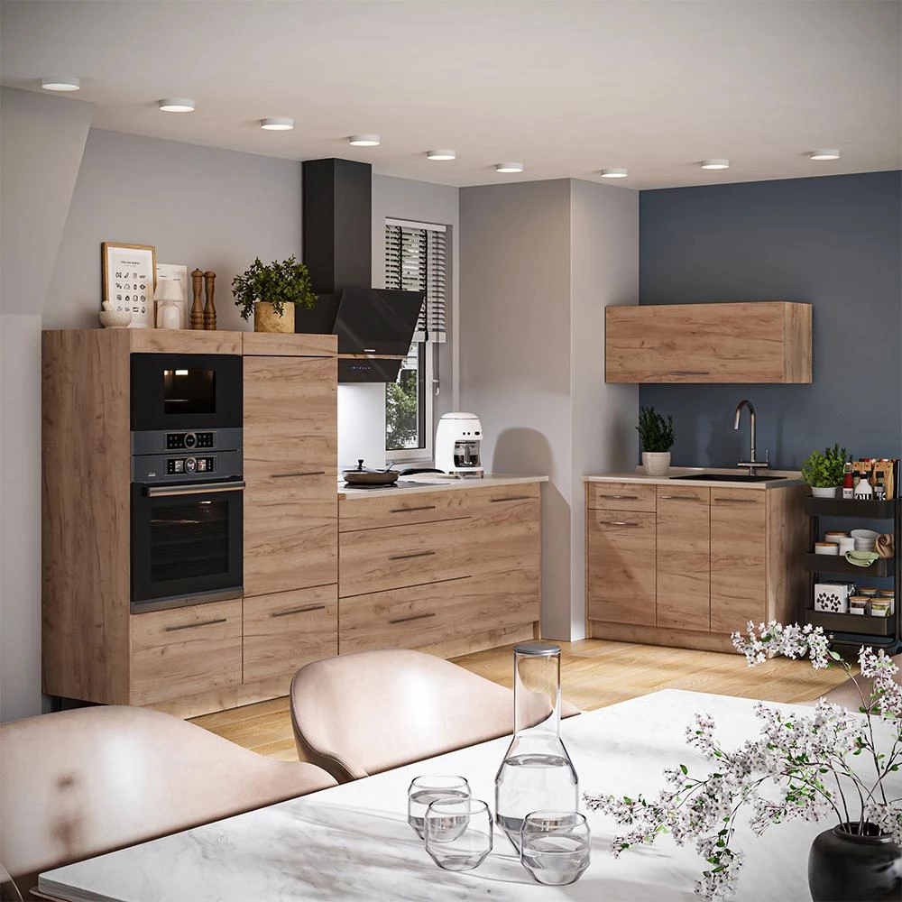 Cucina Fame-Line Rovere dorato/Rovere dorato 380 cm piano di lavoro Antracite Vicco