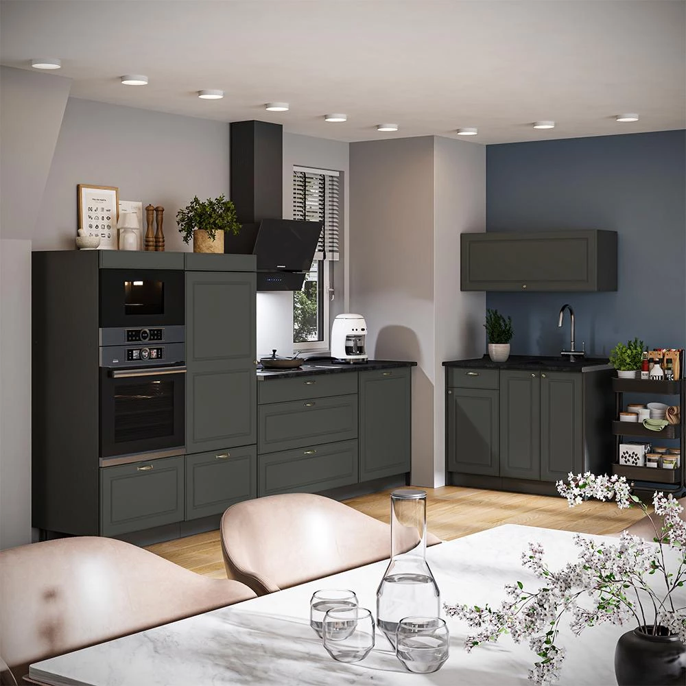 Cuisine Fame-Line Vert Or Campagne/Anthracite 380cm plan de travail Anthracite Vicco