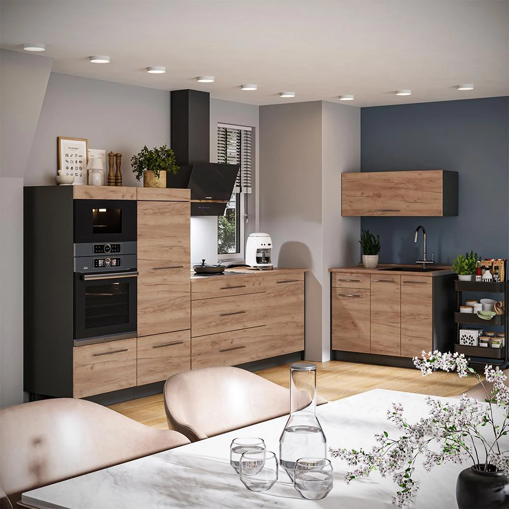 Cuisine Fame-Line Chêne doré/Anthracite 380cm sans plan de travail Vicco