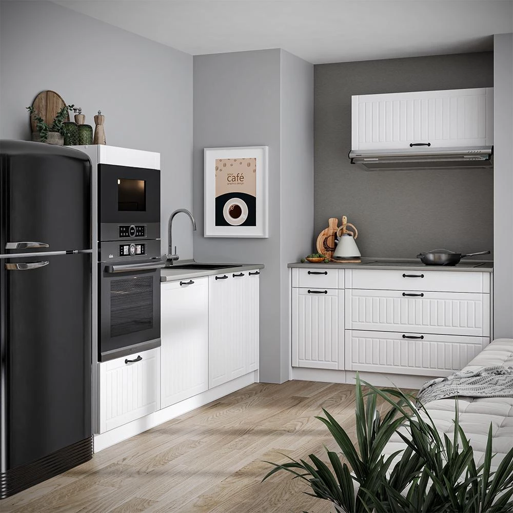 Cucina Fame-Line Bianco country/Bianco 340 cm senza piano di lavoro Vicco