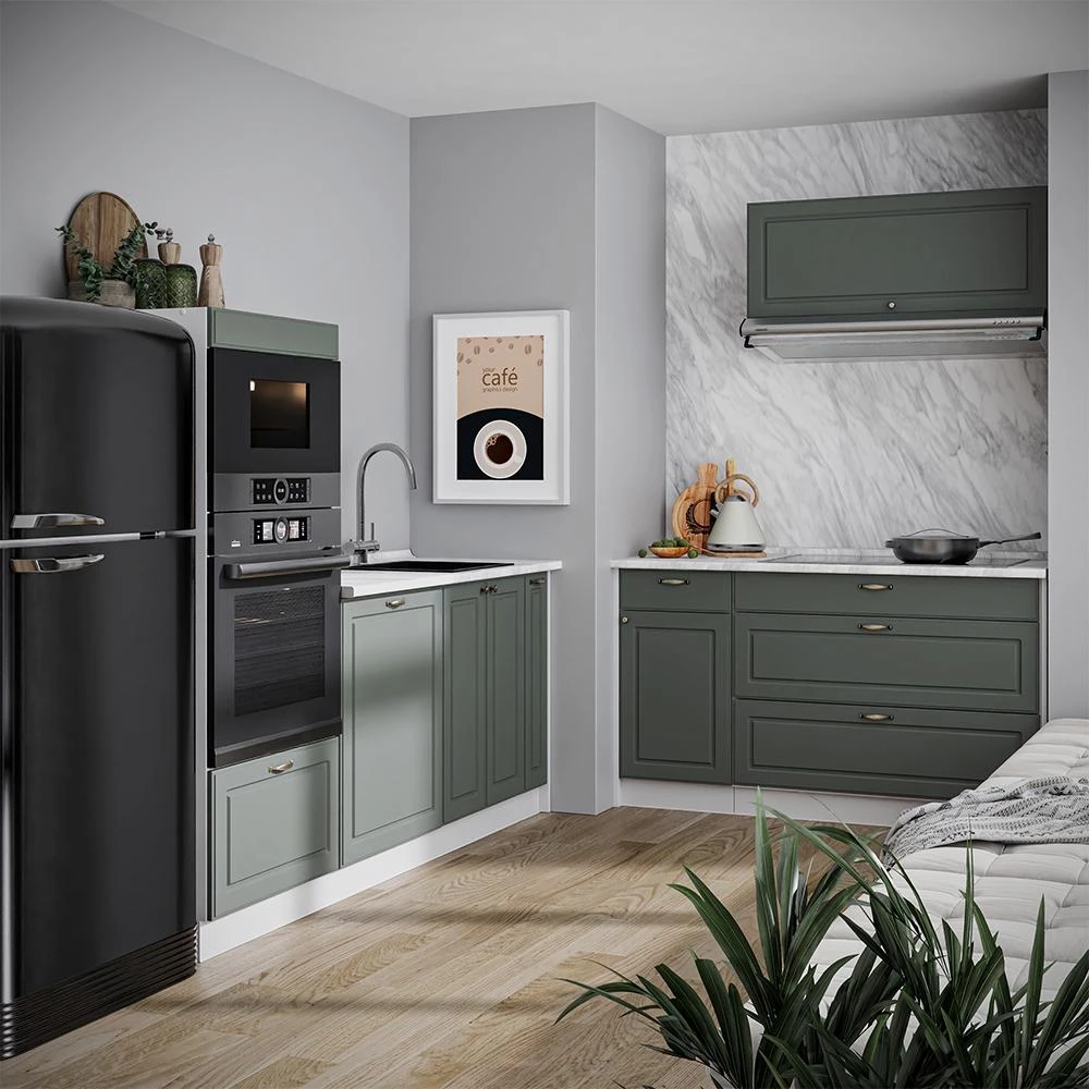 Cucina Fame-Line Verde-oro country/Bianco 340 cm piano di lavoro Antracite Vicco