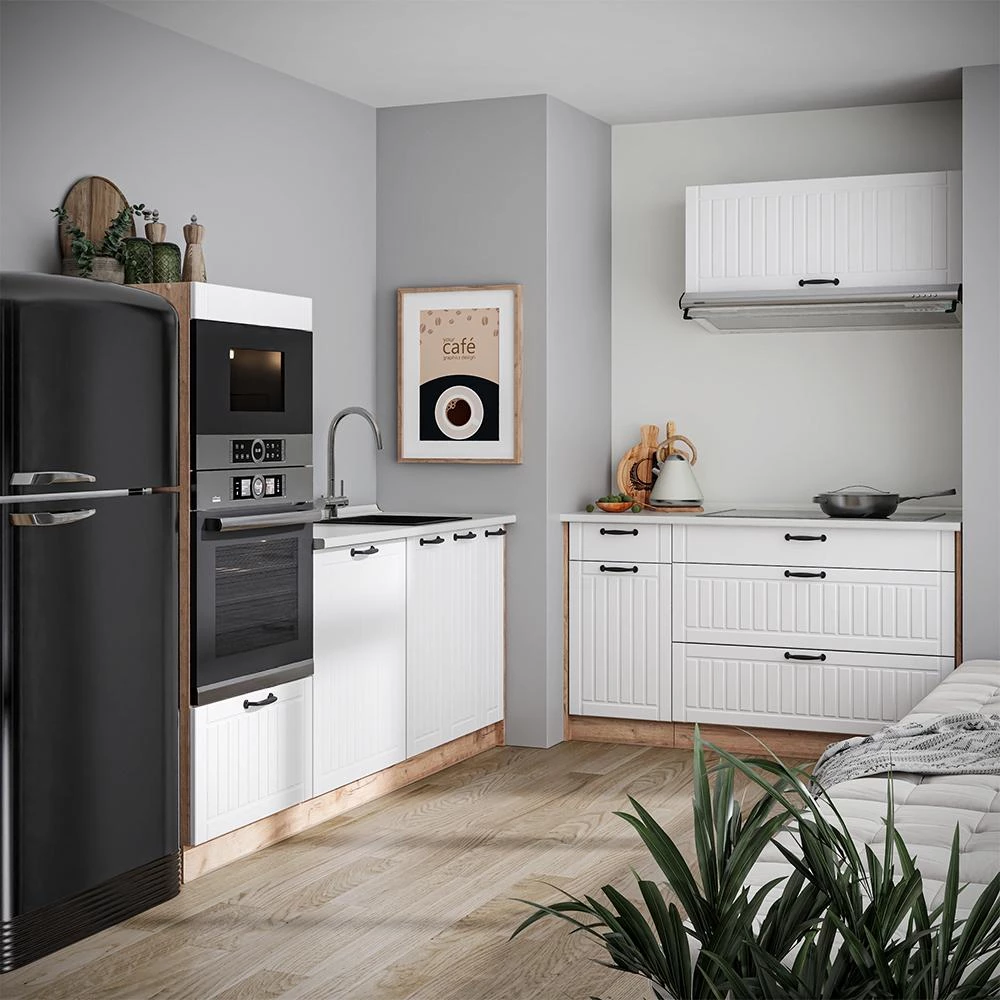 Cucina Fame-Line Bianco country/Rovere dorato 340 cm piano di lavoro Marmo Vicco