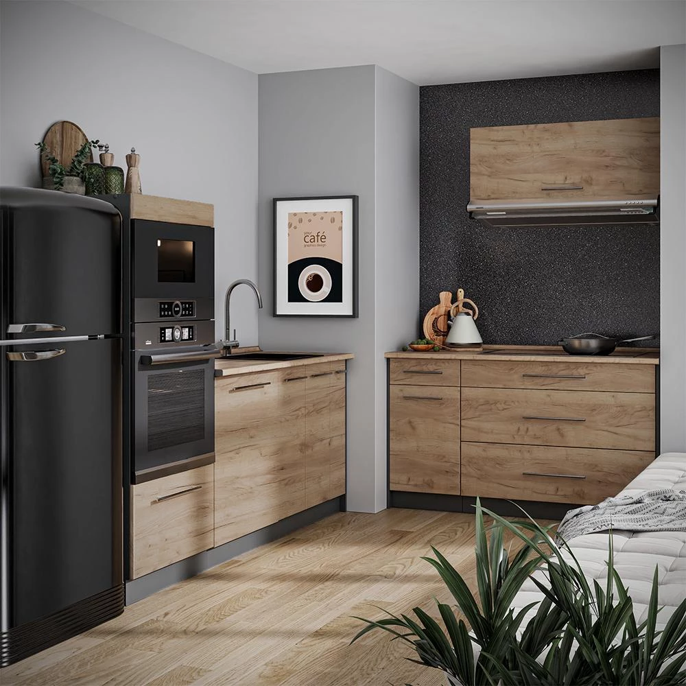 Cuisine Fame-Line Chêne doré/Anthracite 340cm plan de travail Chêne doré Vicco