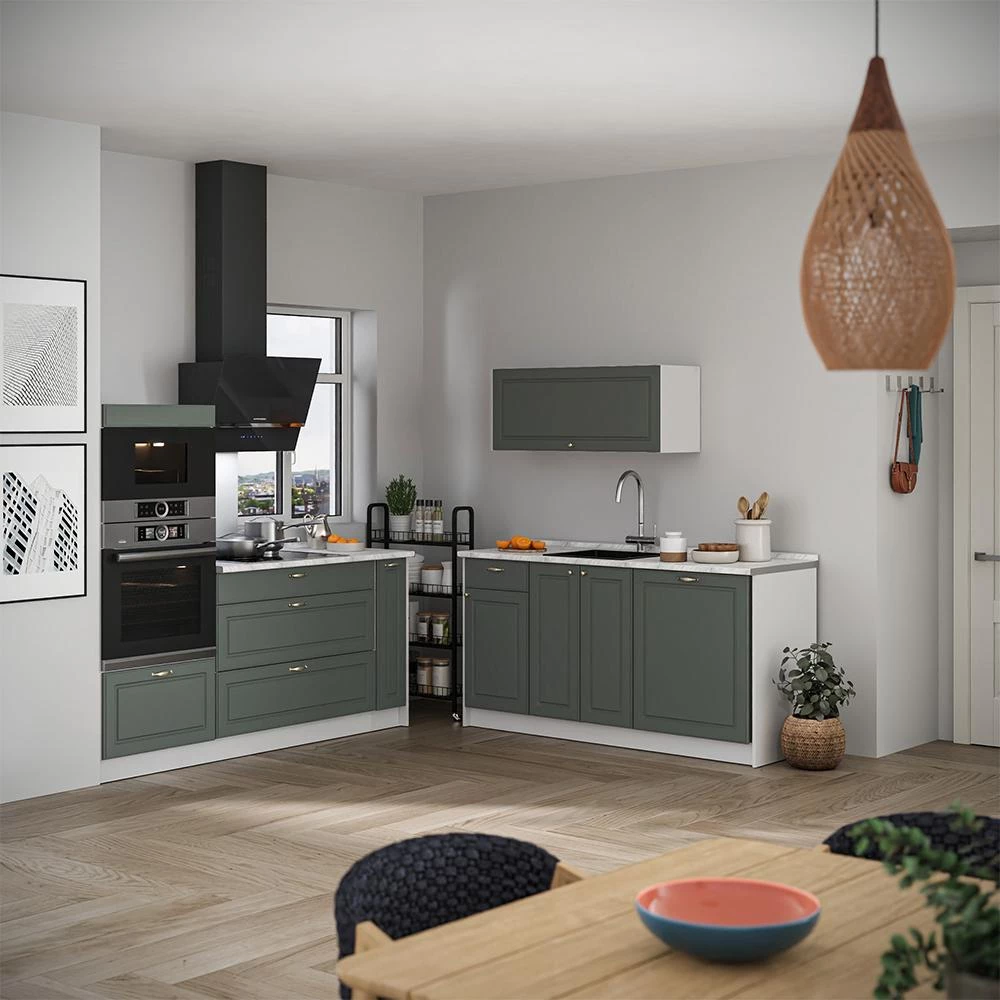 Cuisine Fame-Line Vert Or Campagne/Blanc 340cm, PT Chêne Vicco