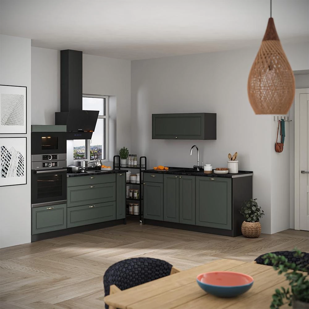 Cucina Fame-Line Verde-oro country/Antracite 340 cm piano di lavoro Marmo Vicco