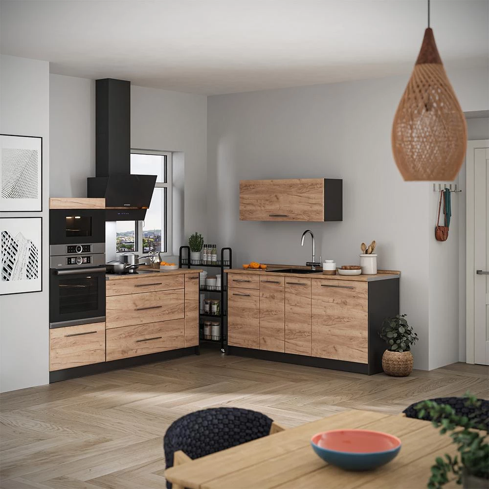 Cuisine Fame-Line Chêne de force doré/Anthracite 340cm sans PT Vicco