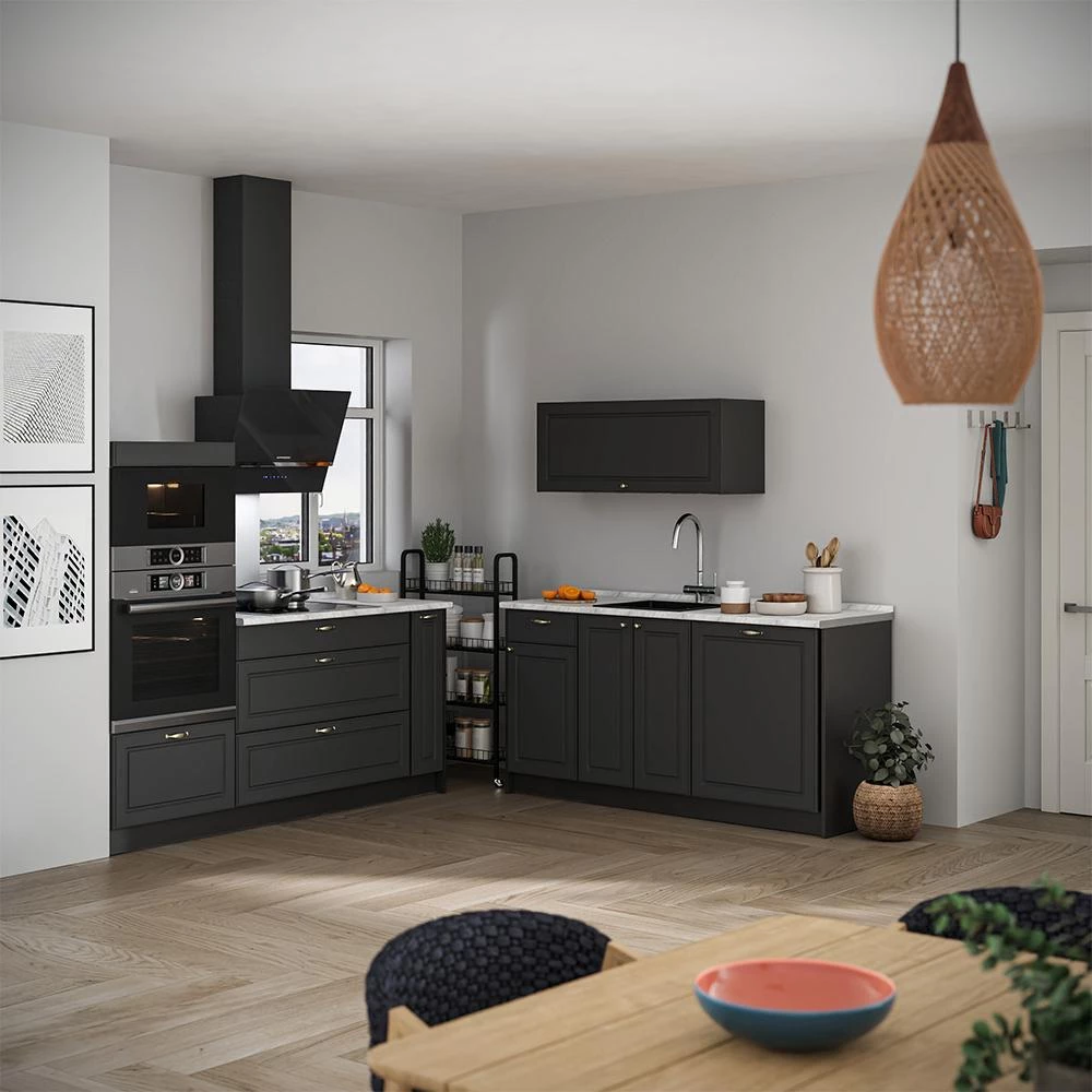 Cuisine Fame-Line Anthrazit-Gold Landhaus/Anthracite 340cm, PT Chêne Vicco