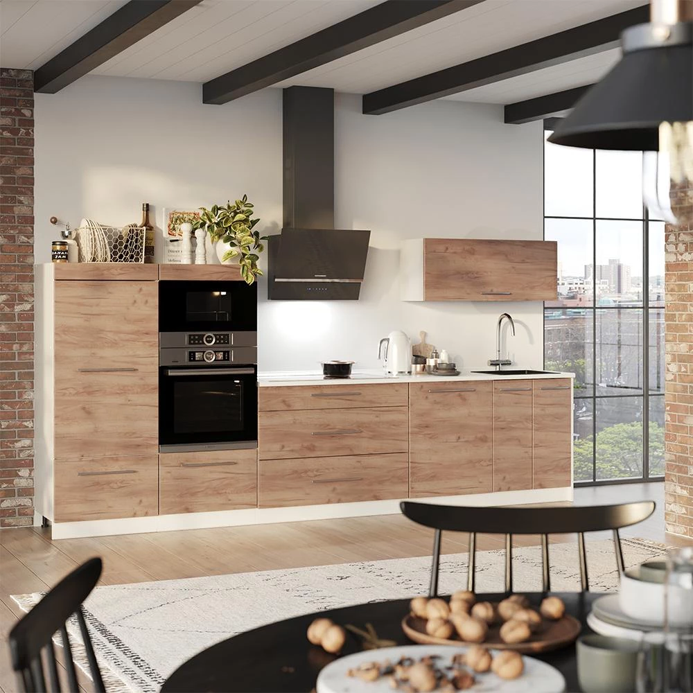 Cucina componibile Fame-Line Rovere dorato/Bianco 340 cm piano di lavoro Rovere dorato Vicco