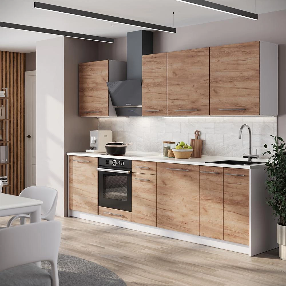 Cucina componibile Fame-Line Rovere dorato/Bianco 280 cm piano di lavoro Rovere dorato Vicco