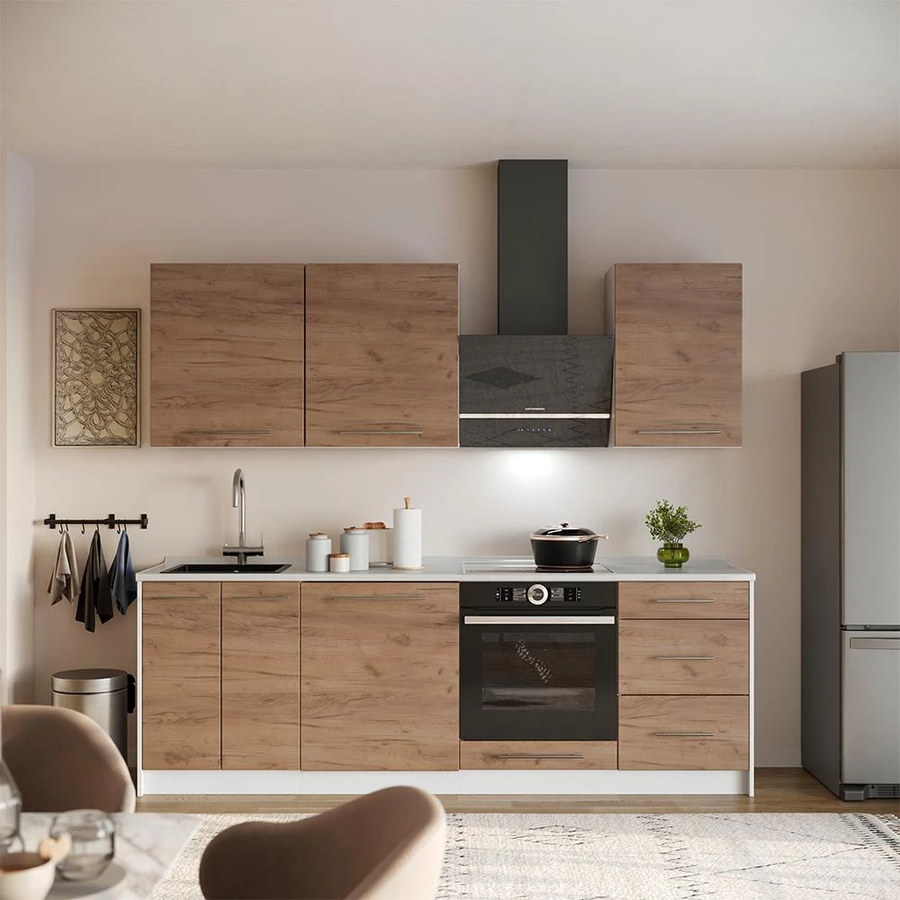 Cucina componibile Fame-Line Rovere dorato/Bianco 230 cm senza piano di lavoro Vicco