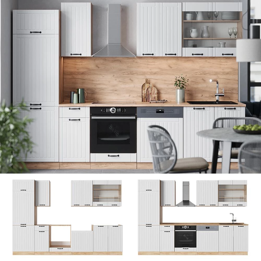 Cuisine Fame-Line Blanc campagne 300cm , PT Anthracite Vicco