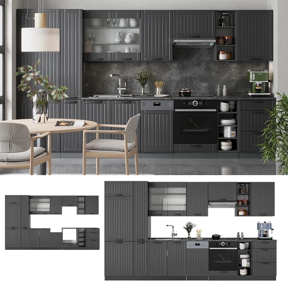 Cucina componibile Fame-Line Grigio scuro/Antracite 355 cm senza piano di lavoro Vicco