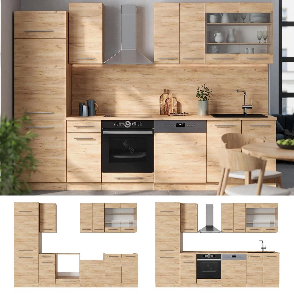Cucina componibile Fame-Line Rovere dorato/Rovere dorato 300 cm piano di lavoro Rovere dorato Vicco
