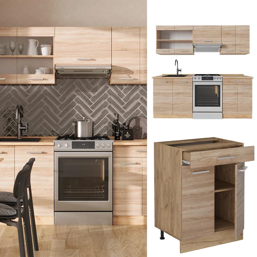 Complete keukeneenheid R-Line Sonoma/Goudkraft eik 200 cm zonder werkblad Vicco