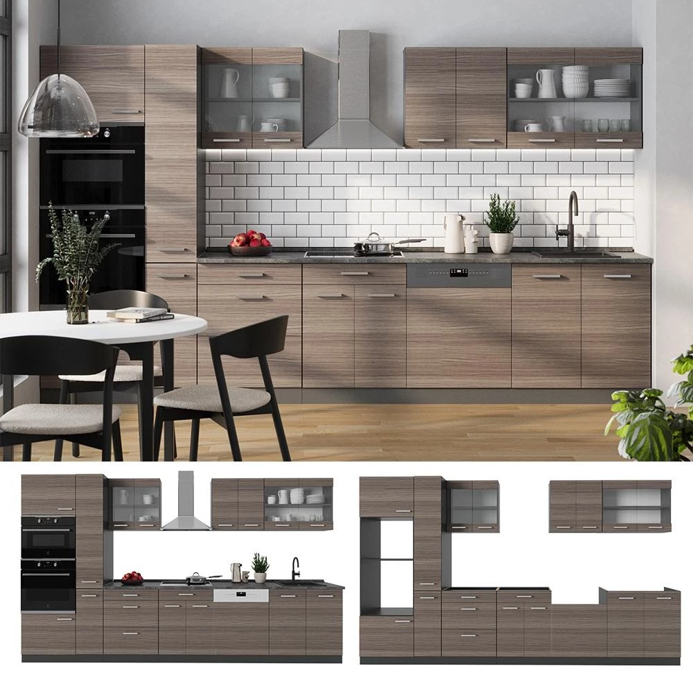 Complete keuken R-Line Edel grijs/antraciet 350 cm , WB Eik Vicco