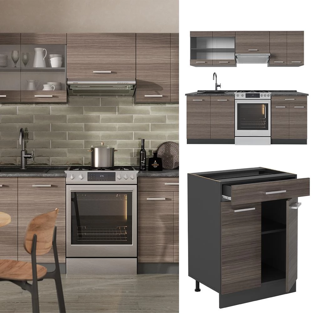 Complete keukeneenheid R-Line Edel grijs/antraciet 200 cm , WB Antraciet Vicco