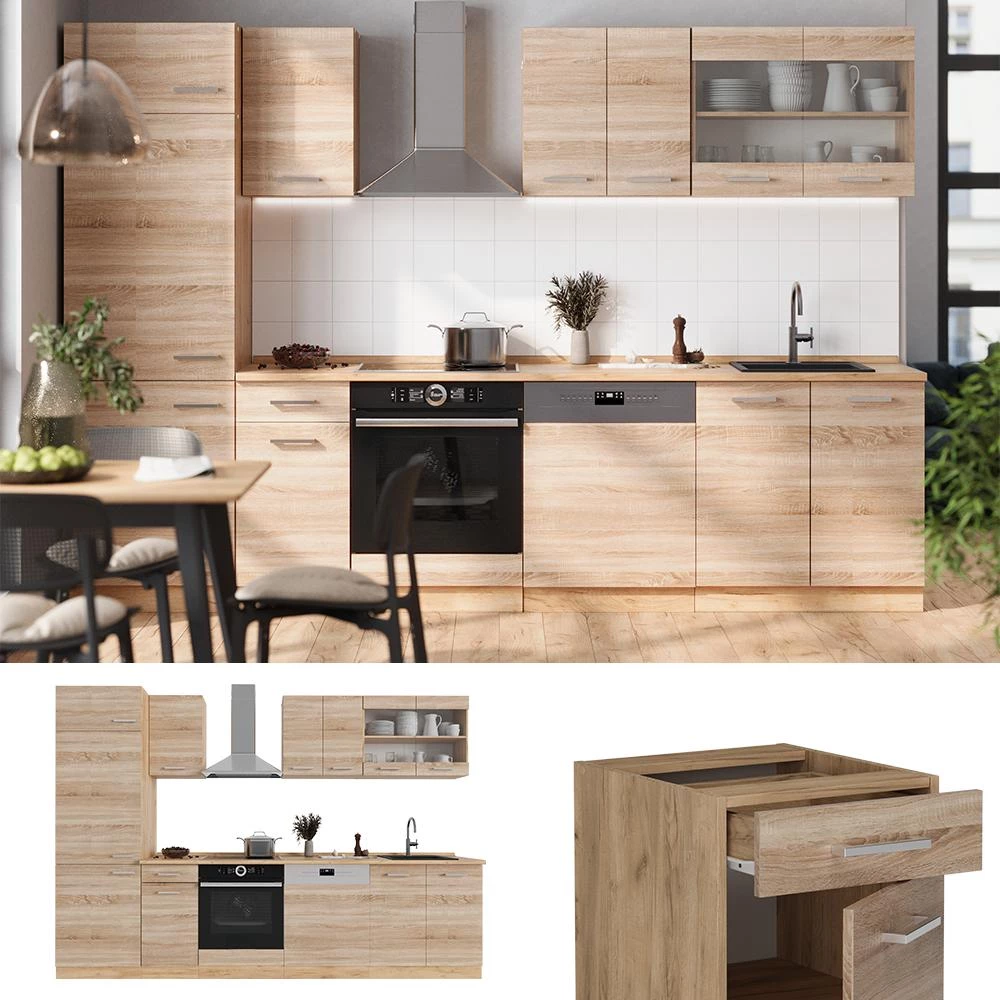 Complete keukeneenheid R-Line Sonoma/Goudkraft eik 300 cm , WB Marmer Vicco