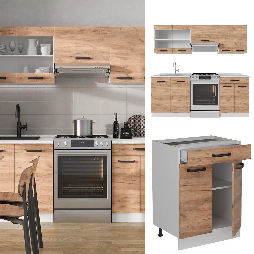 Küchenzeile R-Line Goldkraft Eiche/Weiß 200 cm AP Eiche livinity®