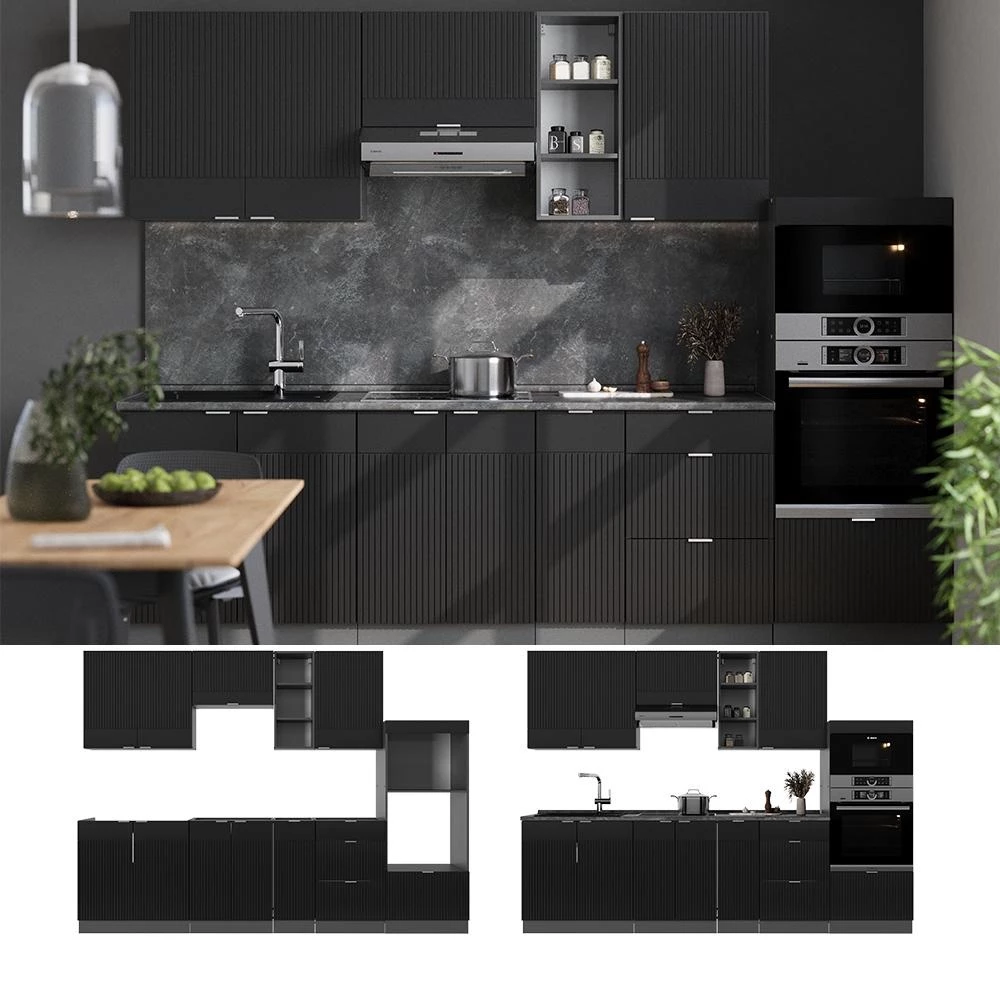 Cuisine Fame-Line Noir rayé/anthracite 280cm , PT Anthracite Vicco