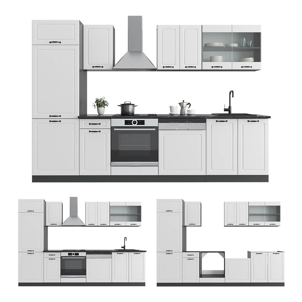 Complete keukeneenheid R-Line Landhuis wit/antraciet 300 cm , WB Marmer Vicco