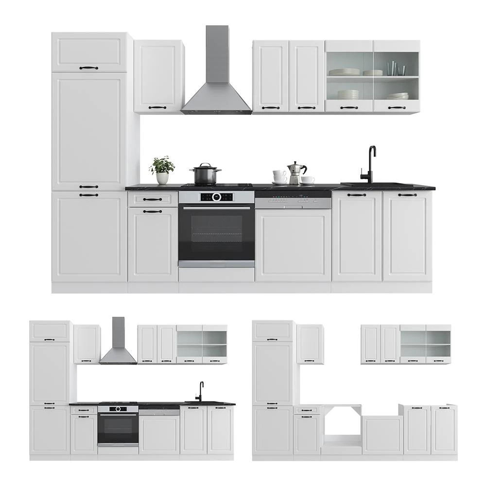 Complete keukeneenheid R-Line Wit landhuis/wit 300 cm , WB Marmer Vicco