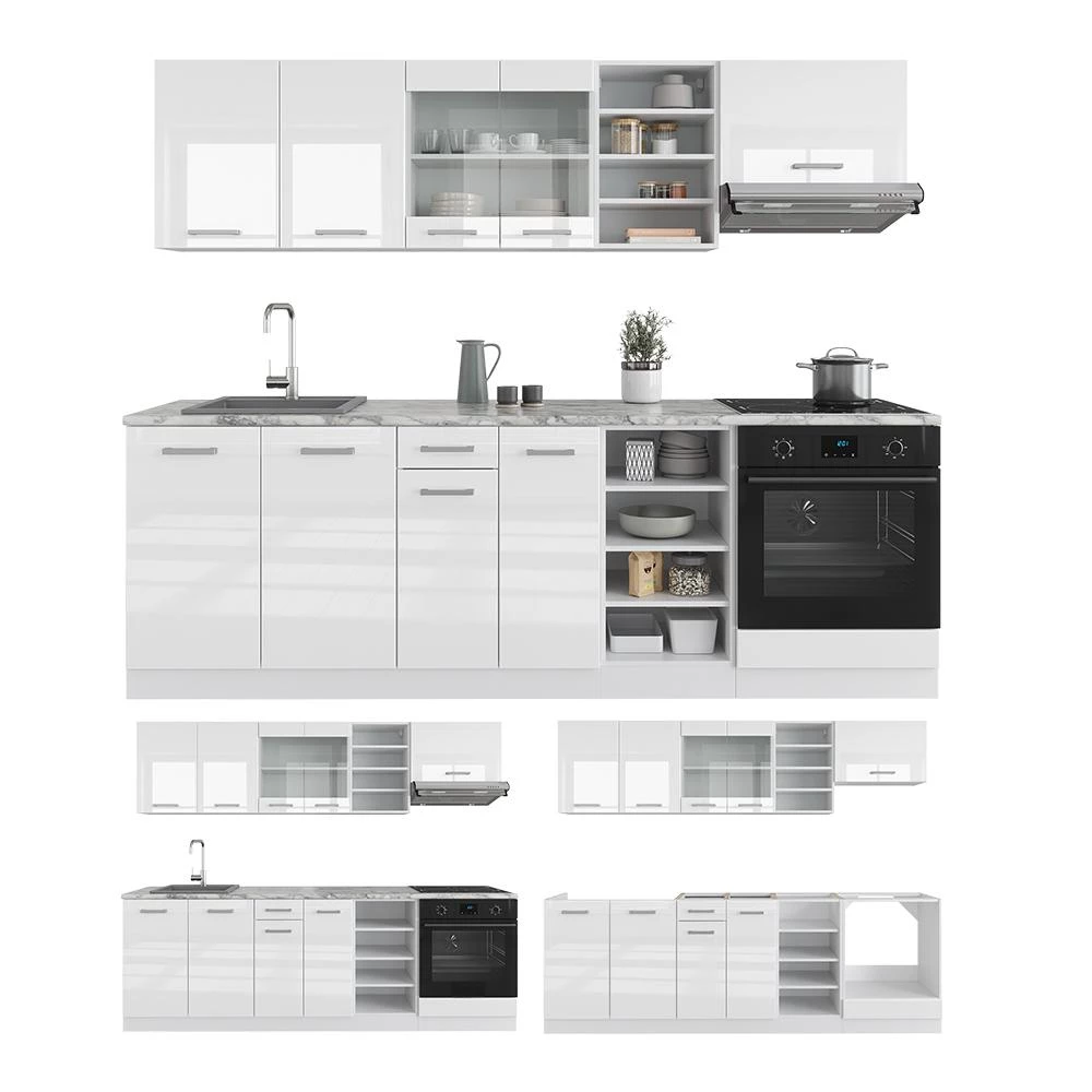 Complete keukeneenheid R-Line Wit hoogglans/wit 240 cm , WB Eik Vicco