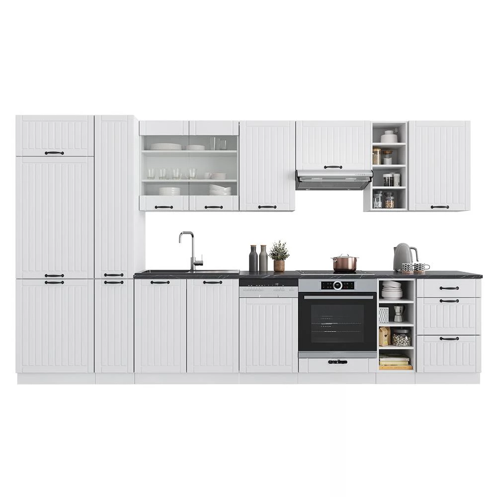 Complete keukeneenheid Fame-Line Wit landhuis/wit 355 cm met hoge kast, zonder werkblad Vicco