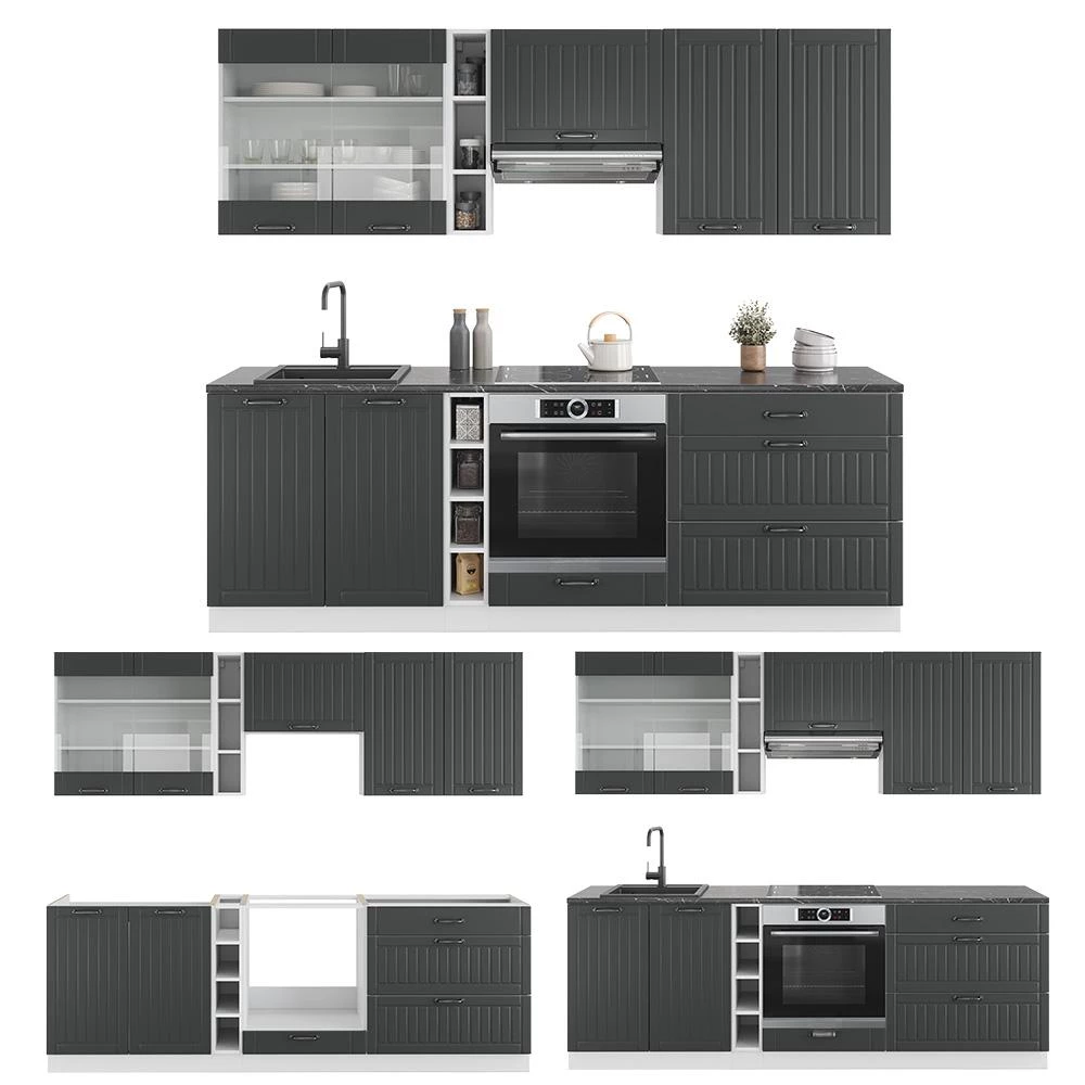 Cucina componibile Fame-Line Antracite rustico/bianco 235 cm senza piano di lavoro Vicco