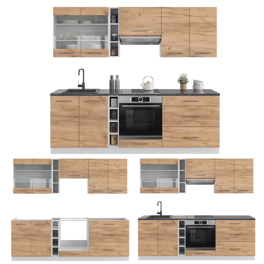 Complete keukeneenheid Fame-Line Eik goud/wit 235 cm zonder werkblad Vicco